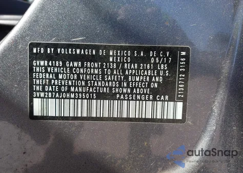 2017 Volkswagen Jetta 1.4T S из США, поврежденный, VIN 3VW2B7AJ0HM395015